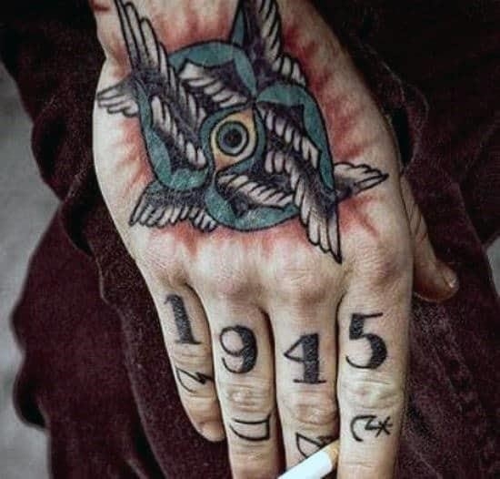 1945 year date finger tattoos for males