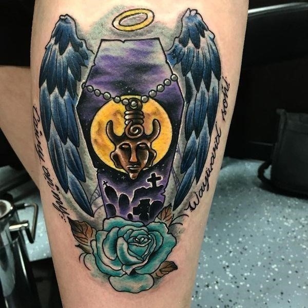22 “Supernatural” symbols tattoo on the thigh