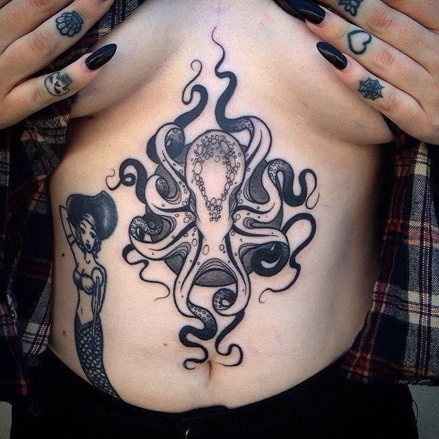 28 octopus sternum tattoo