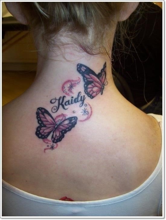 3d butterfly tattoo on neck back for girls