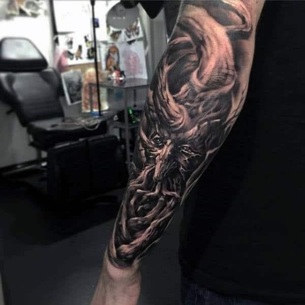 3d optical illusion mens forearm half sleeve tattoo