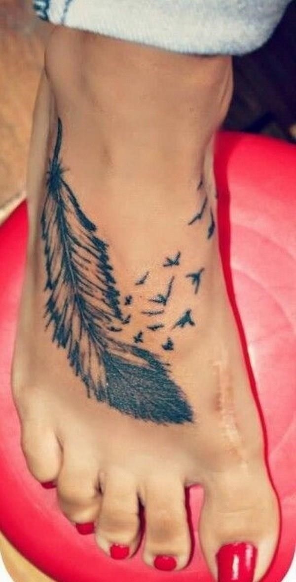 48 Top of Foot Feather Tattoo