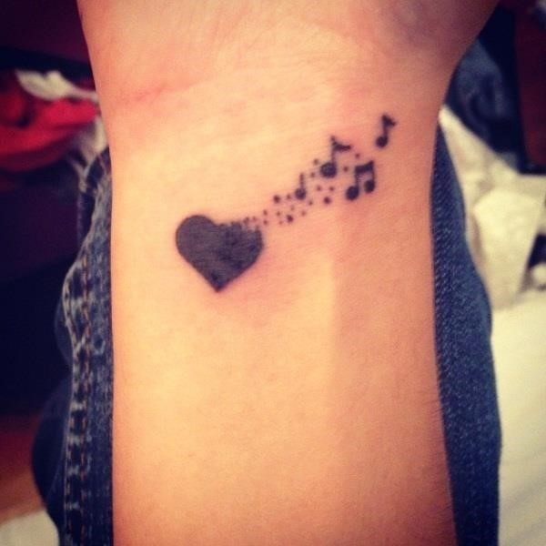 7 heart and music tattoo