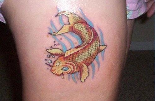 A simple and elegant koi fish tattoo that features a golden carp a symbol of success wealth and strength