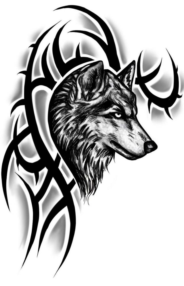 Amazing Black Tribal Wolf Tattoo Design