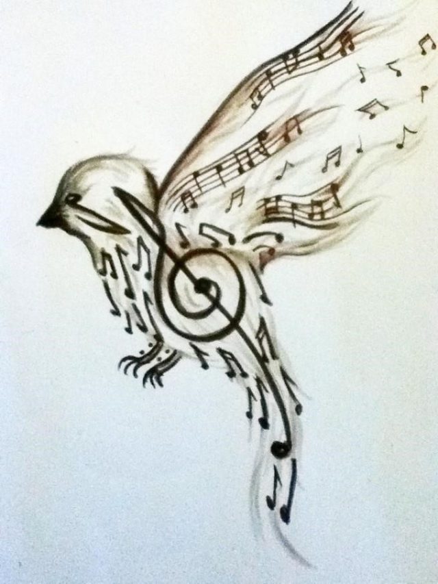 Amazing Flying Music Bird Tattoo Design