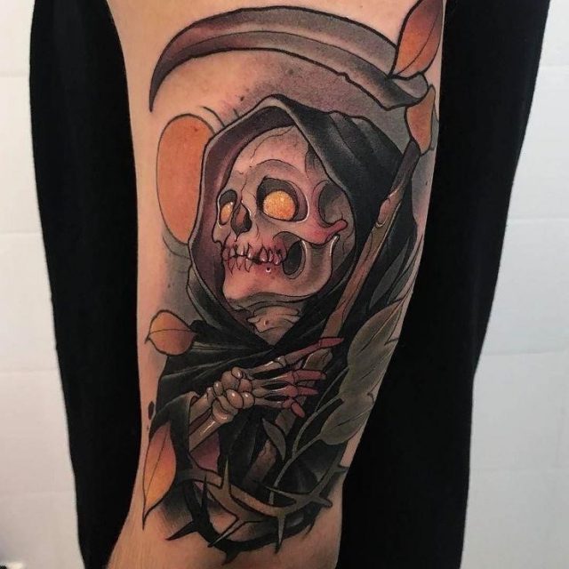 Amazing Grim Reaper Tattoo On Man Left Bicep