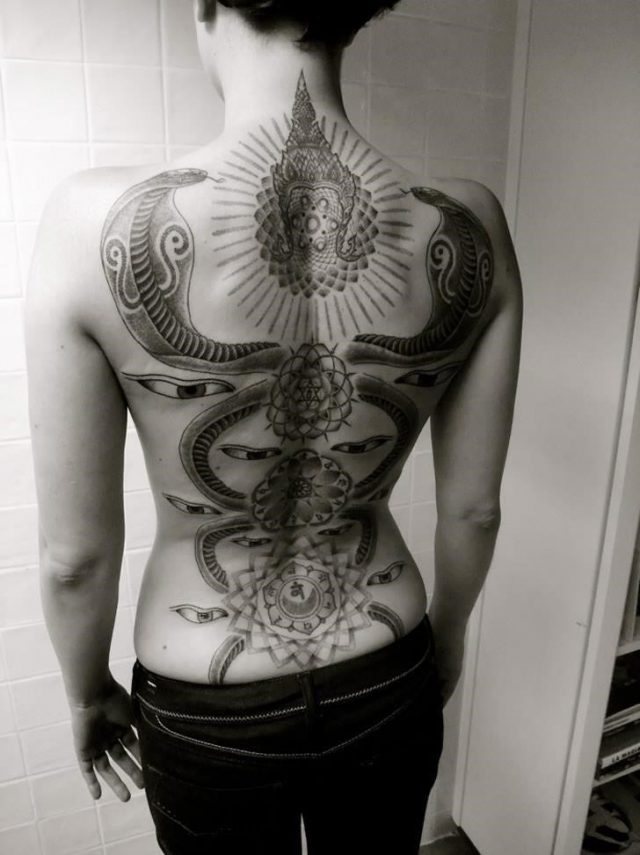 Amazing Spiritual Full Back Tattoo