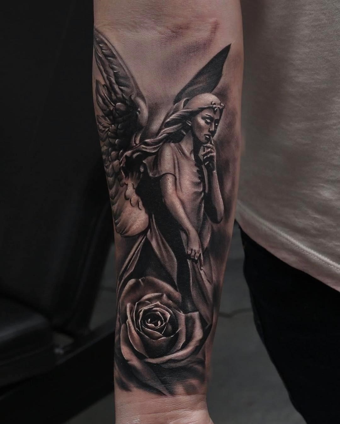Tattoo tagged with: angel, feminine, back, rose, flower | inked-app.com