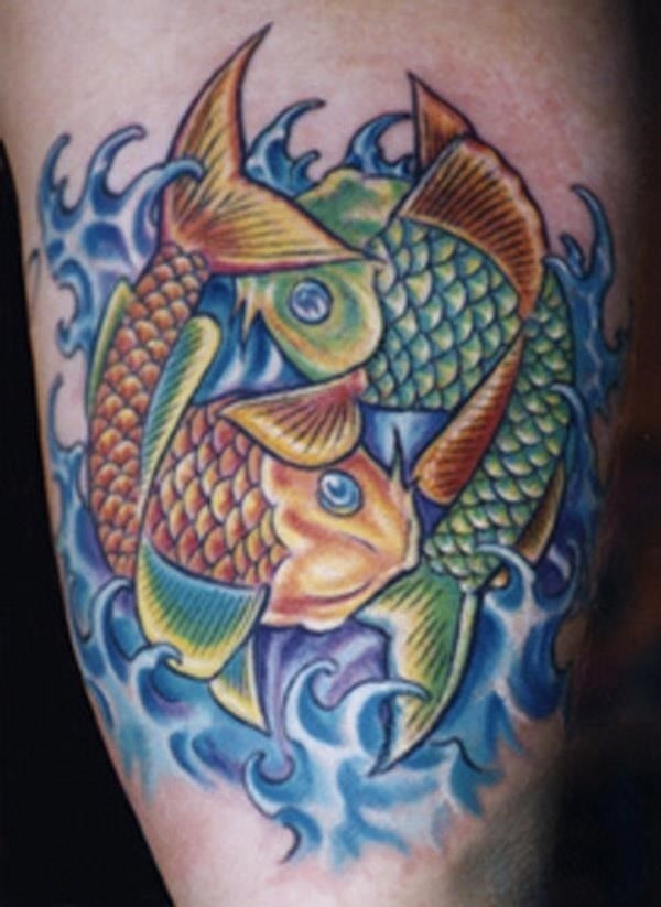 Aqua Color Pisces Tattoo Design