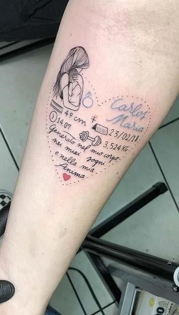 Baby Weight and Date of Birth Tattoo Idea