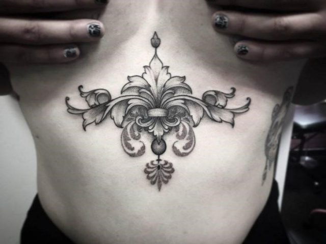 Baroque Lily Tattoo Under Breast by samsara