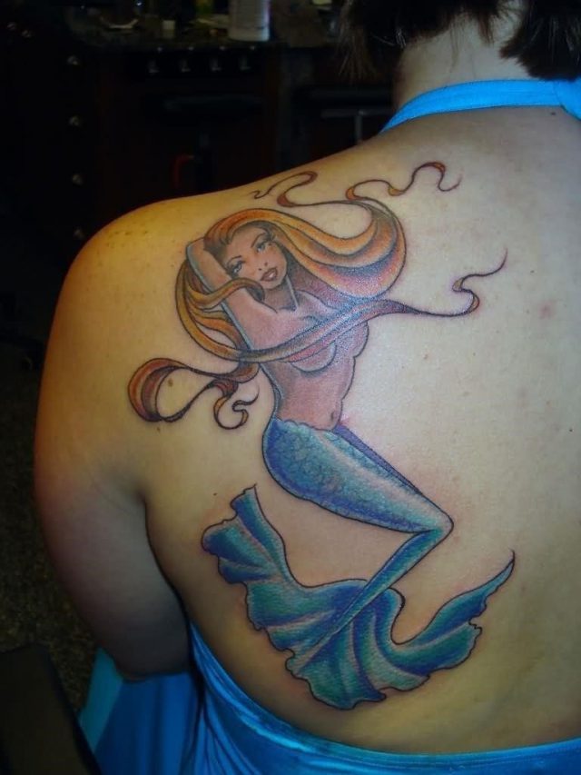 Beautiful Left Back Shoulder Mermaid Tattoo
