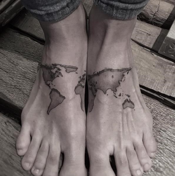Beautiful Map Foot Tattoo