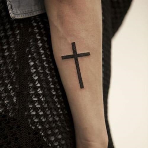 Best Small and Simple Cross Tattoo on Forearm