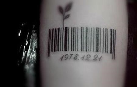 Birth Date with Leaf and Barcode Tattoo Design
