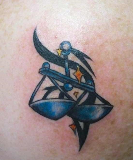 Black And Blue Ink Tribal Libra Zodiac Sign Tattoo