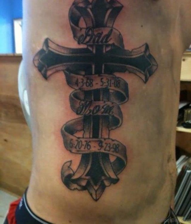 Black Cross Tattoo Design On Rib ST1006