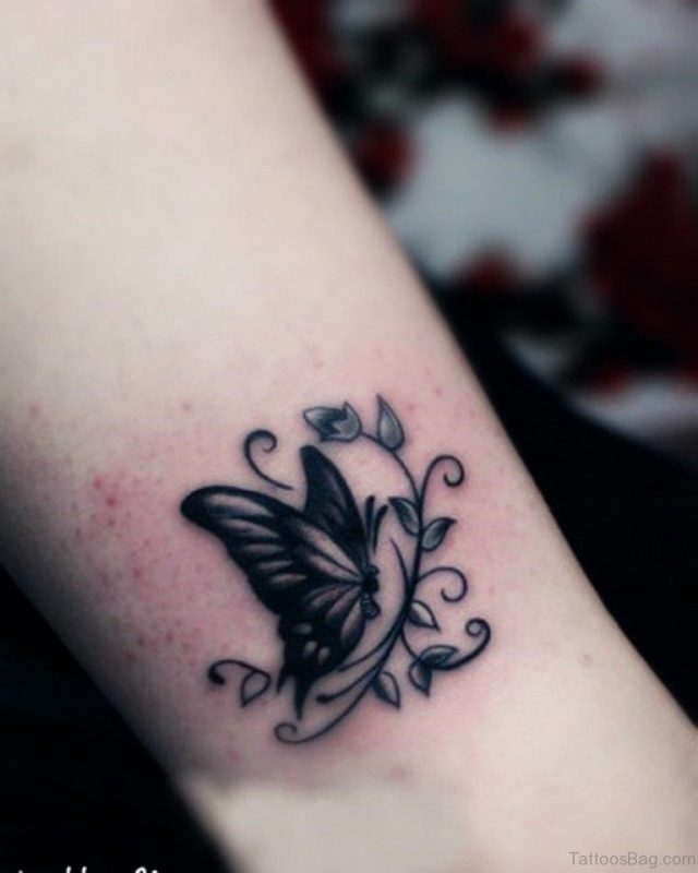 Black Cute Butterfly Tattoo On Ankle
