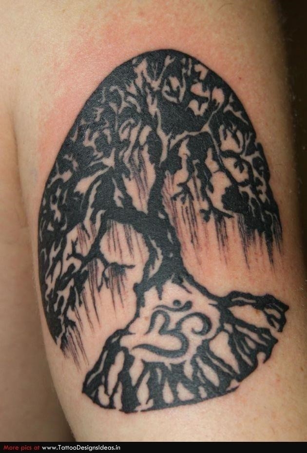 Black Ink Religious Tree Of Life Tattoo