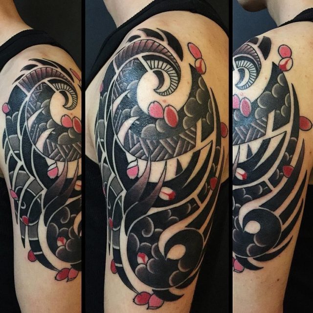 Black Red Cool Sleeve Tattoo