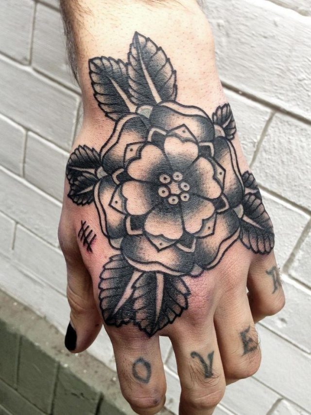 Black flower American Traditional Tattoo