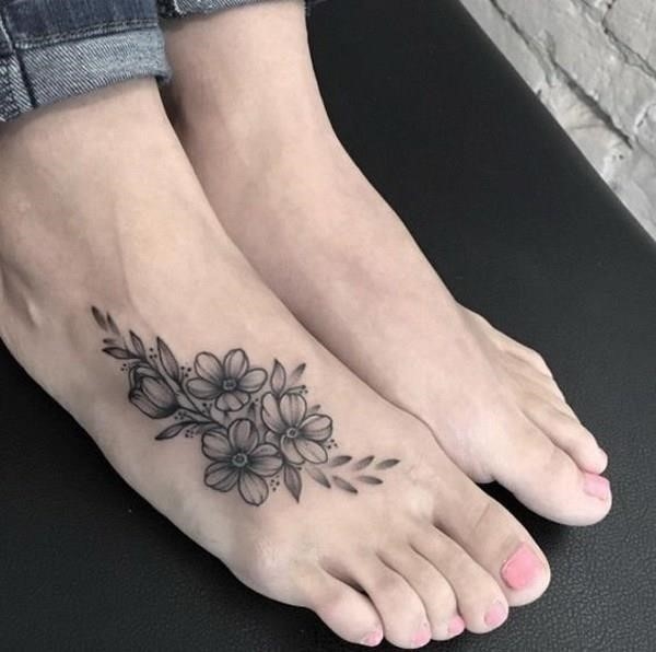 Blackwork Floral Foot Tattoo