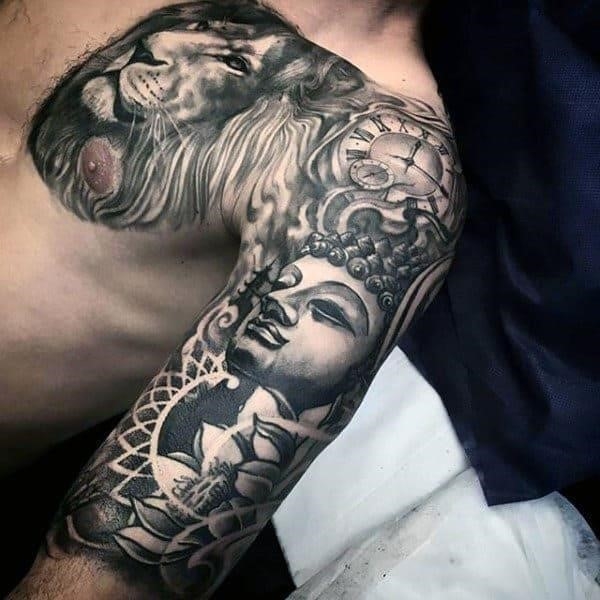 Buddha religious tattoo male sleeves