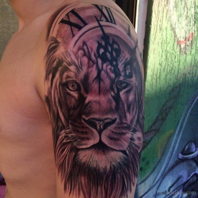 CLock And Lion Tattoo TB1020