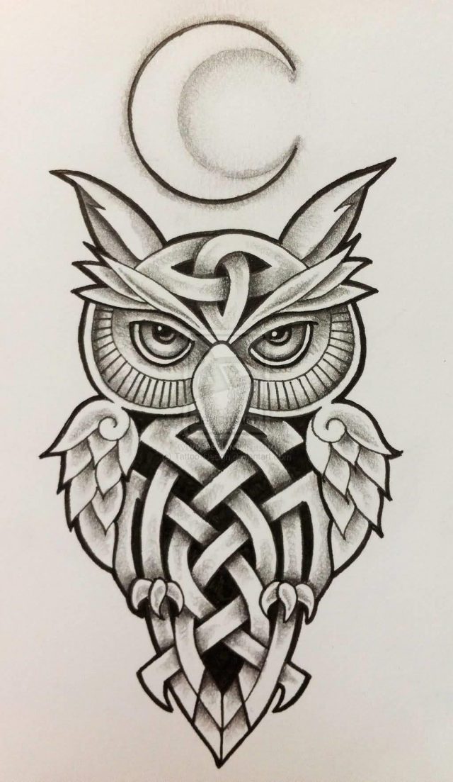 Celtic Moon Owl Tattoo Design