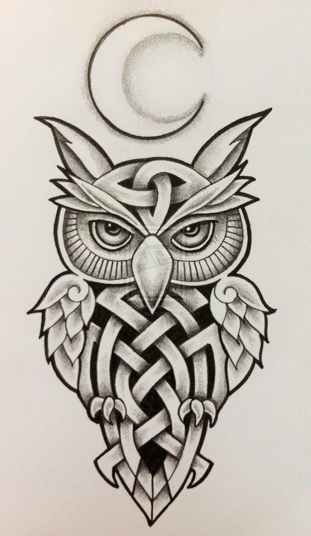 Celtic Moon Owl Tattoo Design