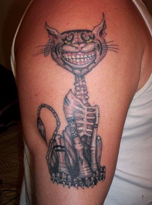 Cheshire Cat Skeleton Tattoo On Right Half Sleeve