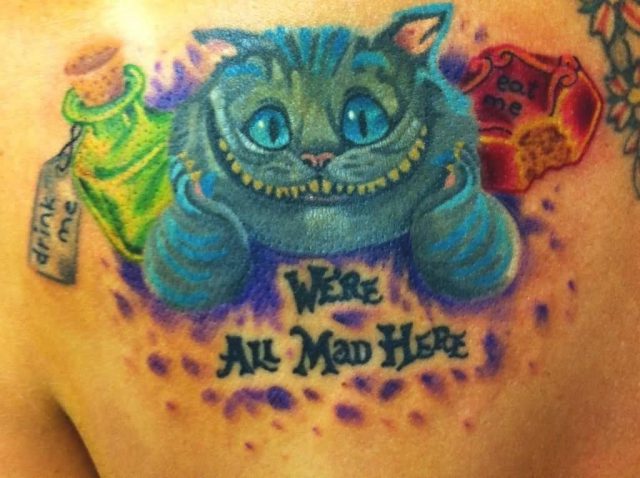 Cheshire Cat Tattoo On Back Shoulder by Creativecursekina