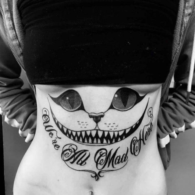 Cheshire Cat Tattoo on Belly by @bonniebtattooing 728×728