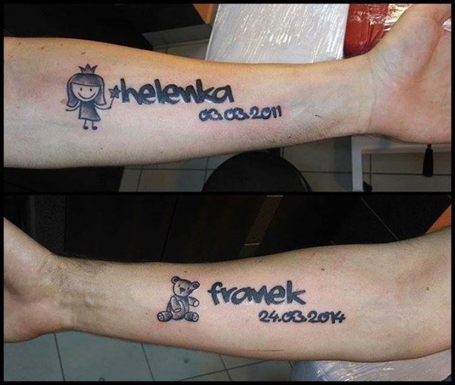 Children Name With Birth date Tattoos On Forearms