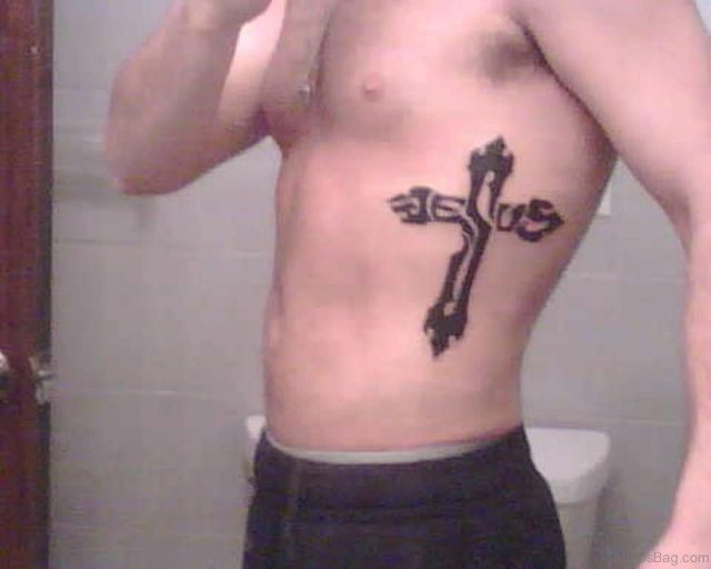 Christian Cross Tattoo On Rib Side