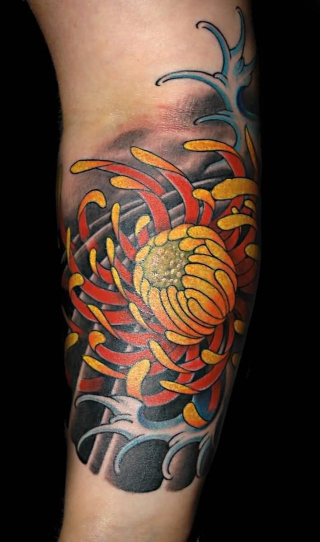 Chrysanthemum Flower Tattoo On Forearm