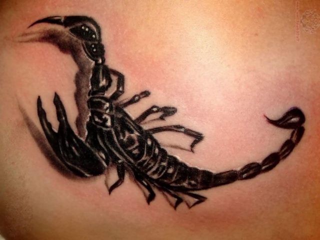 Classic Black Ink 3D Scorpion Tattoo Design 1