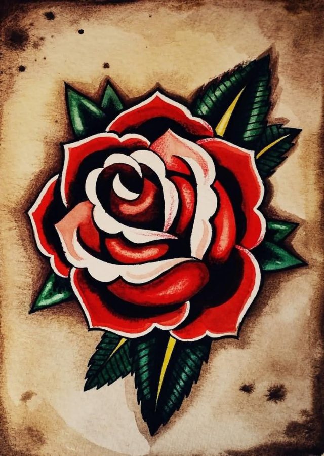 Classic Old School Rose Tattoo