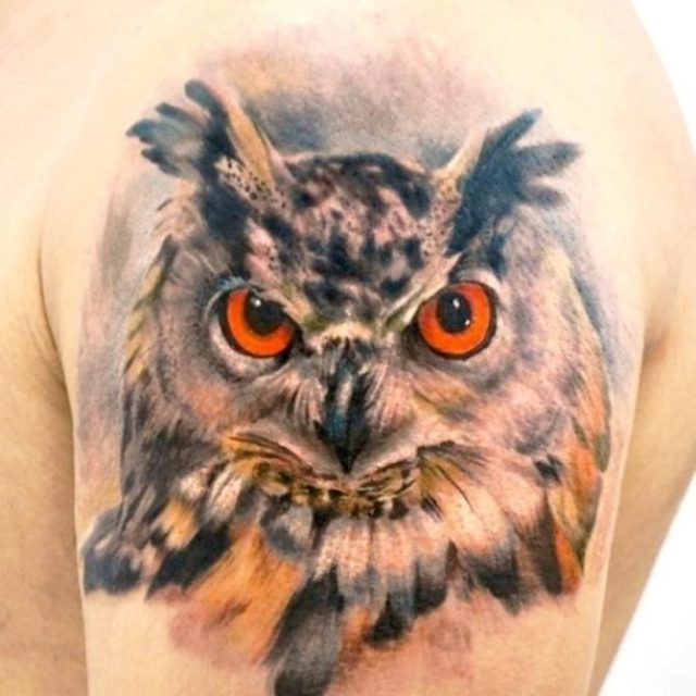 Classic Realistic Owl Tattoo Design For Shoulder