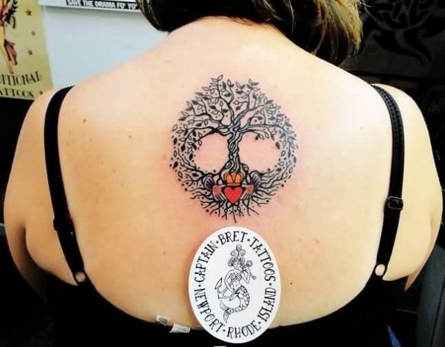 Classic Tree Of Life Tattoo On Girl Upper Back