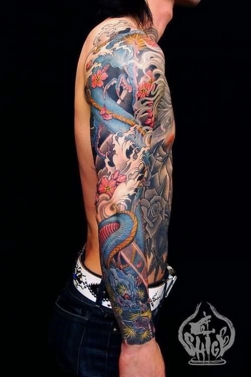 Color Ink Dragon Sleeve Tattoo