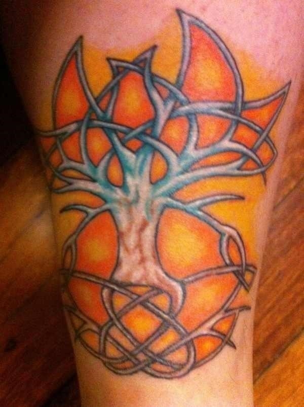 Colorful Celtic Tree Of Life Tattoo On half Sleeve