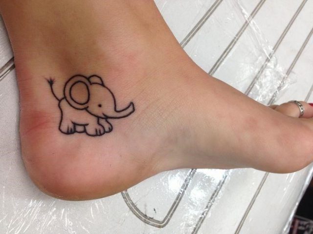 Cool Black Outline Baby Elephant Tattoo On Ankle