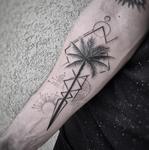 Cool Geometric Palm Forearm Tattoo