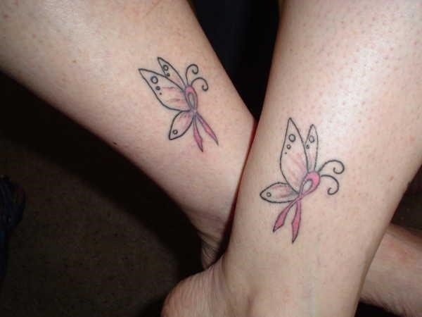 Couple Butterfly Breast Cancer Ribbon Tattoo