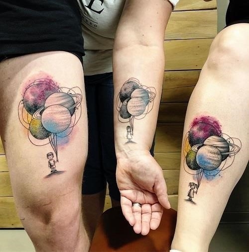 Cute Colorful Balloons Holding Child Family Matching Tattoo