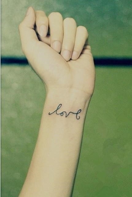 Cute Love Word Tattoo On Wrist