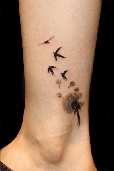Dandelion And Swallows Tattoo On Ankle By Tifana Tattoo