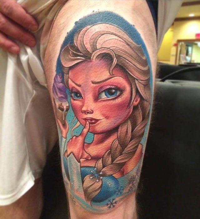 Disney Princess Tattoo On Left Thigh by Alexis Kovacs